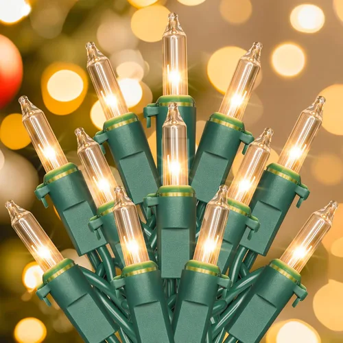 Miniatura 10 de YOUNGAR Paquete de 2 luces de Navidad transparentes, 100 focos de 7 metros, mini luces de Navidad con foco incandescente, luces de Navidad