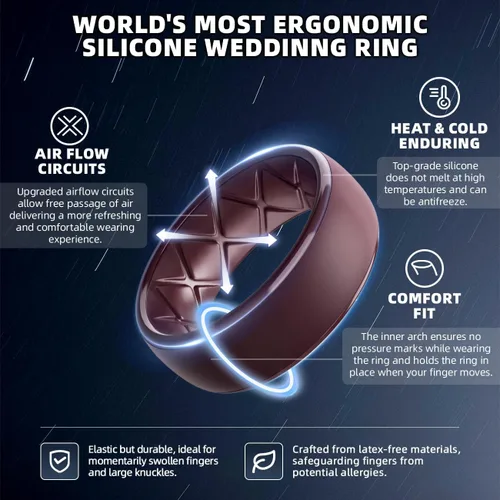 Miniatura 41 de Egnaro Anillos de boda de silicona para hombre: 1/4/6/7 Multipack de anillos de boda de goma con arco interior Diseño ergonómico transpirable