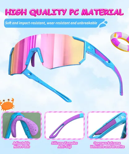 Miniatura 4 de Gafas de sol para niños jóvenes béisbol sóftbol gafas de sol para niñas niños de 4-14 años protección UV deportes niños paquete de 3