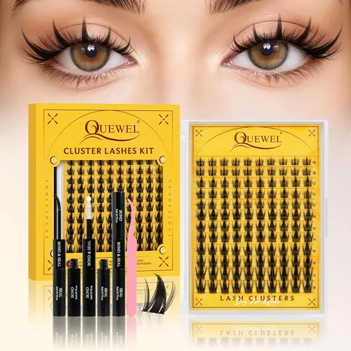 Miniatura 46 de QUEWEL Kit de extensión de pestañas DIY, racimos de pestañas 3D con 280 piezas, racimos de pestañas mixtas de 10-16 mm (30+40+50D), pinzas