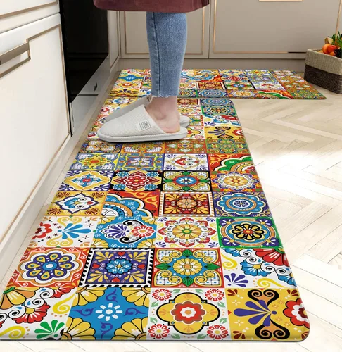 Miniatura 9 de weesire Alfombra de Cocina Verde Tapetes Anti Fatiga para Piso de Cocina Alfombras de Cocina Verde Salvia Floral Hierbas Espuma Viscoelástica Tapete