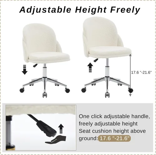 Miniatura 5 de Silla de escritorio de piel sintética, cómoda silla de maquillaje de felpa, moderna silla giratoria tapizada esponjosa con ruedas, base de metal