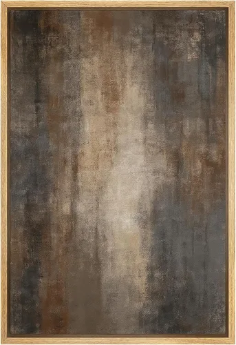Miniatura 39 de SIGNFORD - Lienzo enmarcado para pared, arte de pintura grunge duotono blanco bronceado, trazos abstractos, formas ilustradas, arte moderno
