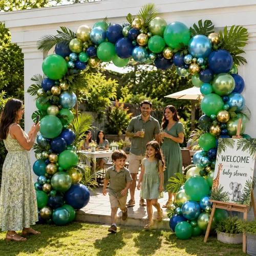 Miniatura 4 de Kit de guirnalda de globos azules y verdes de 134 piezas, kit de arco de globos azul marino, verde oscuro y dorado con globos cromados metálicos