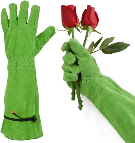Miniatura 10 de Guantes de jardinería a prueba de espinas para poda de rosas y recortes de cactus, guantes largos de cuero de jardín para mujeres y hombres (talla M)