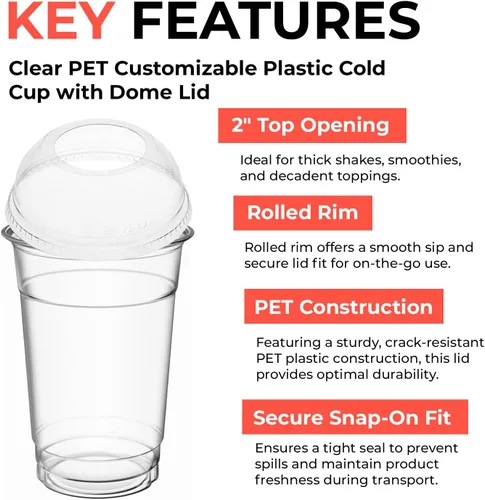 Miniatura 3 de Vasos de plástico transparente de 16 onzas con tapas anchas de cúpula – Paquete de 30 Vasos desechables para bebidas frías para batidos, café