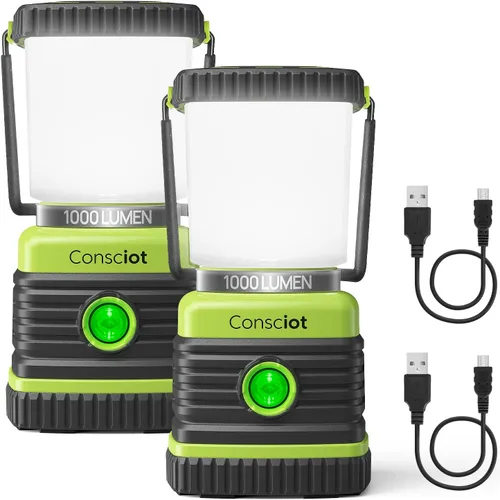 Linterna LED de campamento recargable, luces de campamento Consciot 1000 lm, 4 modos de luz, banco de energía de 4400 mAh, IPX4 impermeable, luces