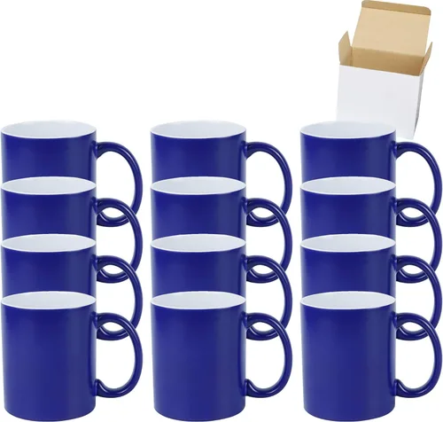 Miniatura 28 de Taza de café de sublimación de cerámica blanca de 11 onzas con colores sólidos en el interior y mango negro, rojo, rosa, azul, verde y amarillo, 6