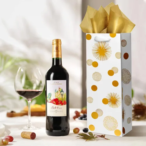 Miniatura 7 de Carnation Bolsas de vino – Paquete de 12 bolsas de regalo para botellas de vino de papel de aluminio dorado para ocasiones especiales