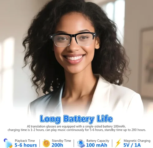 Miniatura 8 de Lentes inteligentes AI para hombres y mujeres, Bluetooth 6.0 con 164 idiomas (traducción en tiempo real), lentes de sol fotocromáticos, diseño
