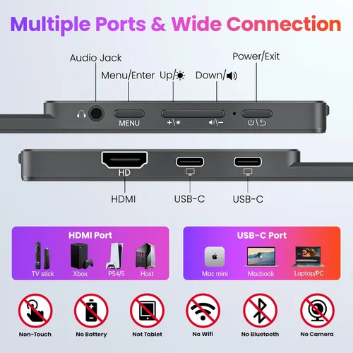 Miniatura 5 de Upperizon Monitor portátil de 15.6 pulgadas FHD 87% sRGB 60Hz IPS HDR HDMI USB-C Monitor de viaje para laptop, MacBook, PC, Surface PS5 Xbox