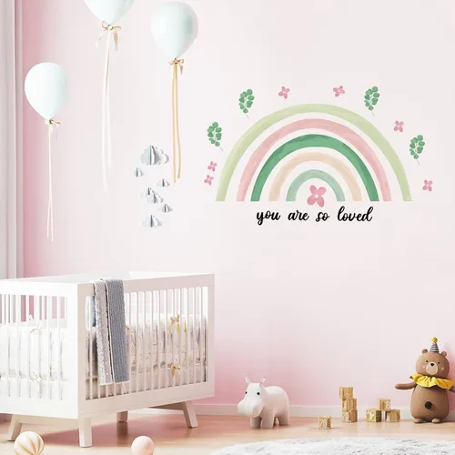 Miniatura 5 de Containlol Calcomanías de pared de arco iris, decoración de pared de sala de juegos para habitación de niñas, papel tapiz autoadhesivo de acuarela