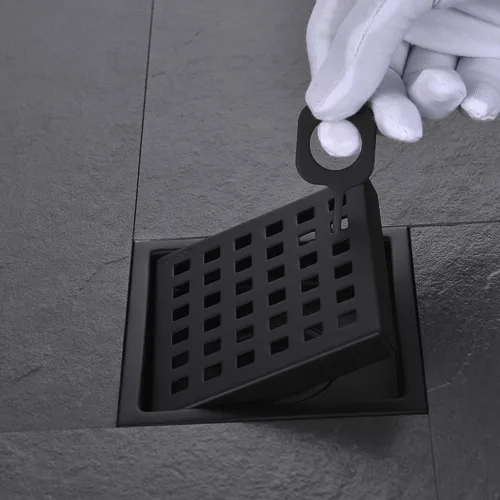 Miniatura 5 de Drenaje de ducha cuadrado de 4 pulgadas con brida de base de drenaje de ducha ajustable, drenaje de piso de acero inoxidable SUS 304 con rejilla