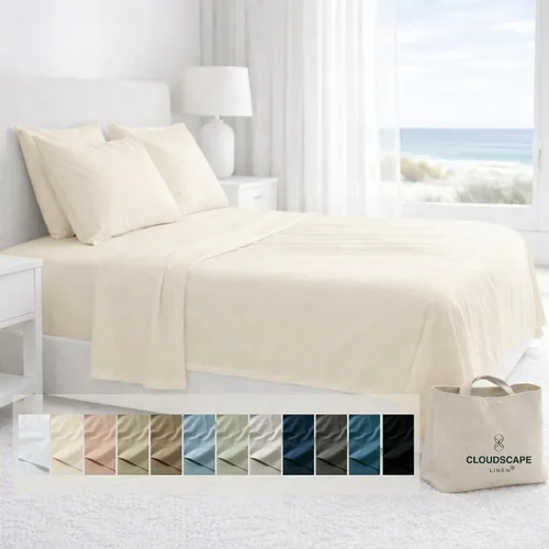 Miniatura 59 de Cloud Scape Linen - Juego de sábanas de algodón egipcio de doble capa, tamaño individual, tejido de satén de fibra larga, juego de 3 piezas, ropa