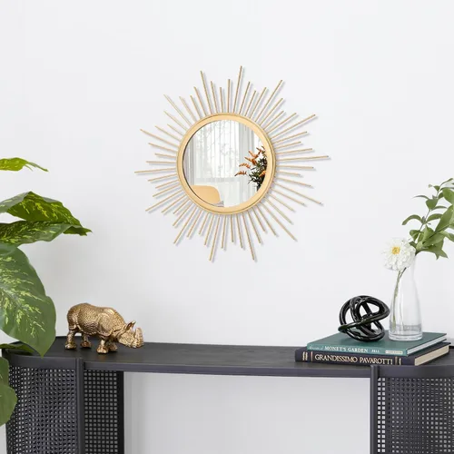 Miniatura 2 de Espejos Dorados para Pared Sunburst Decoración Arte Espejo Bohemio Hogar Redondo Moderno Espejo de Metal para Dormitorio Sala de Estar Pasillo Baño