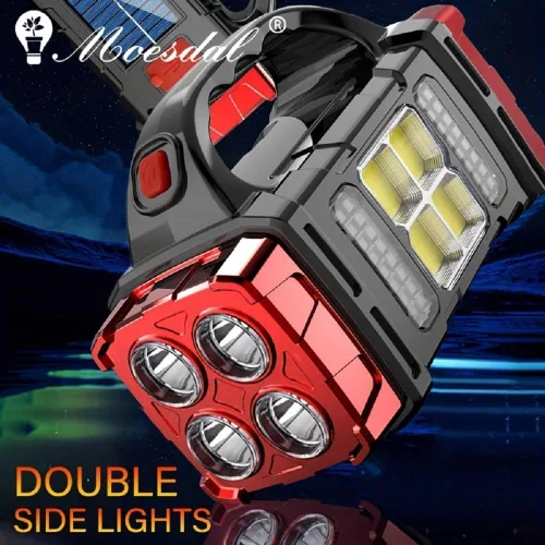 Miniatura 3 de IFTHFOUR Linterna Solar de Altos Lúmenes - Luz de Trabajo LED con USB-C Recargable, Impermeable, Linterna y Farol Multifunción para Acampar, Rojo