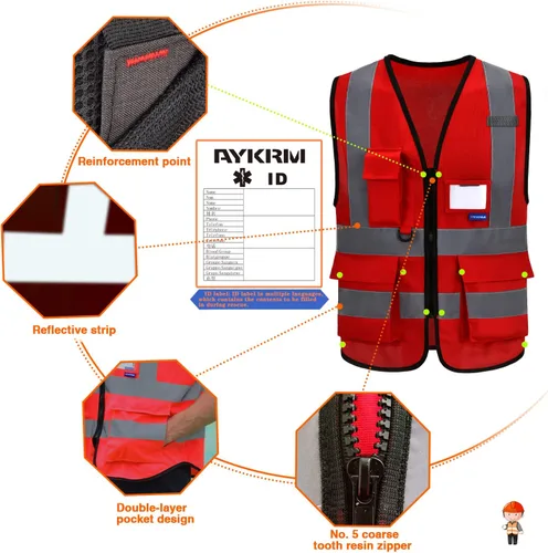 Miniatura 5 de A-SAFETY Chaleco rojo de alta visibilidad