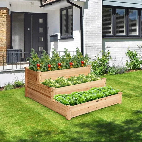 Miniatura 2 de Giantex Cama de jardín elevada de 3 niveles, maceta para exteriores, caja de cultivo de flores vegetales, kit de cama elevada elevada, contenedor
