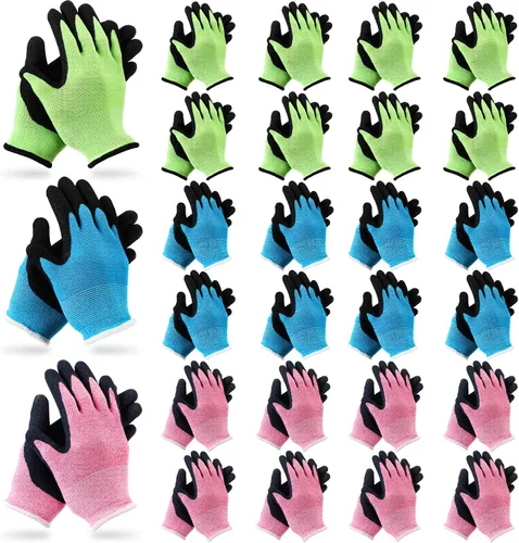 Jeyiour Guantes de jardinería para niños, guantes de trabajo antideslizantes para niños, guantes de seguridad suave con revestimiento de goma para
