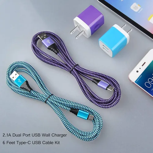 Miniatura 7 de Cargador USB tipo C enchufe de doble puerto cargador de pared rápido bloque de carga de teléfono con 2 cables C de 6 pies para Samsung Galaxy S26