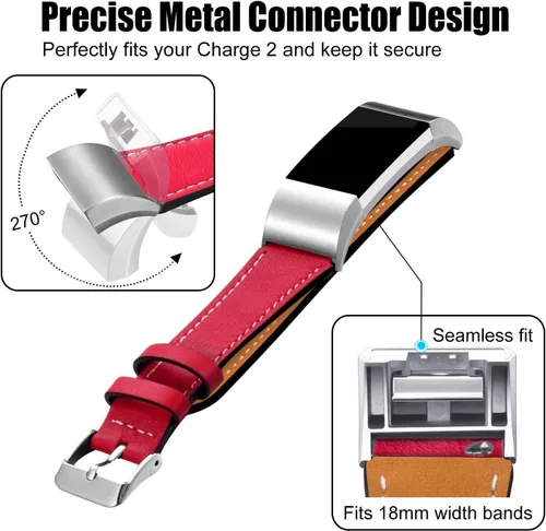 Miniatura 2 de Replacement Leather Band Compatible for Fitbit Charge 2/5/6, Classic Genuine Leather Wristband for Men Women