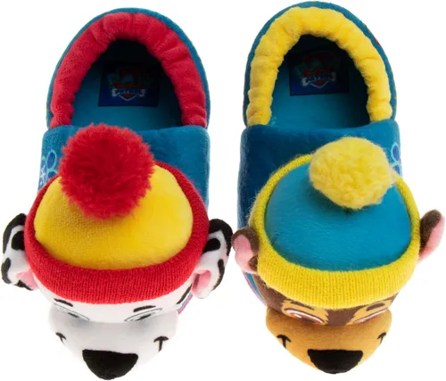 Miniatura 4 de Nickelodeon Paw Patrol and Sponge Bob Squarepants Zapatos de casa Chase y Marshall para niños pequeños Zapatillas de casa de felpa, ligeras