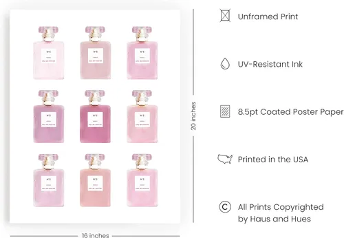 Miniatura 2 de HAUS AND HUES Arte de pared glamuroso Eau De Parfum Blush Rosa Decoración de Pared Arte de Pared de Moda para Mujer Vanity Room Pósters Rosa