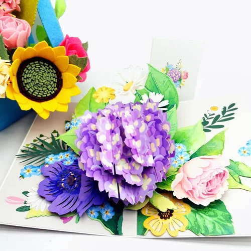Miniatura 3 de Paquete de 5 tarjetas emergentes de flores, tarjetas de felicitación 3D, surtido para mujeres u hombres en todas las ocasiones, aniversario, día