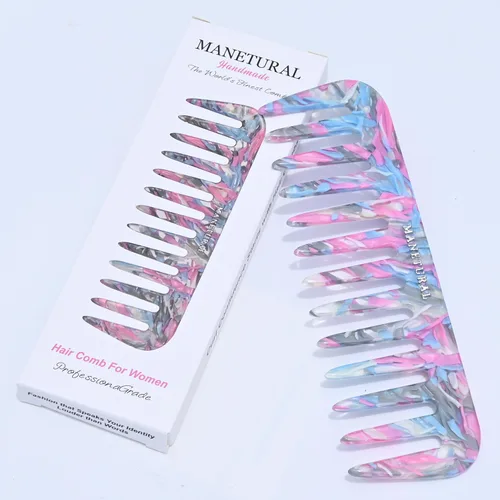 Miniatura 3 de Peine de dientes anchos S1, ligero, apto para viajes y diseño elegante para cabello sin enredos (azul rosa)