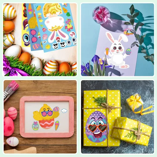 Miniatura 6 de 36 Hojas de Pegatinas de Pascua para Niños, Relleno para Cesta de Pascua, Pegatinas para Hacer Caras, Crea tus Propias Pegatinas de Animales