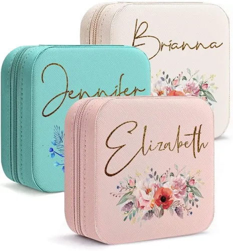 DayOfShe Regalos de propuesta de dama de honor, caja de joyería de viaje personalizada, organizador de joyas pequeño de cuero para regalo de dama de