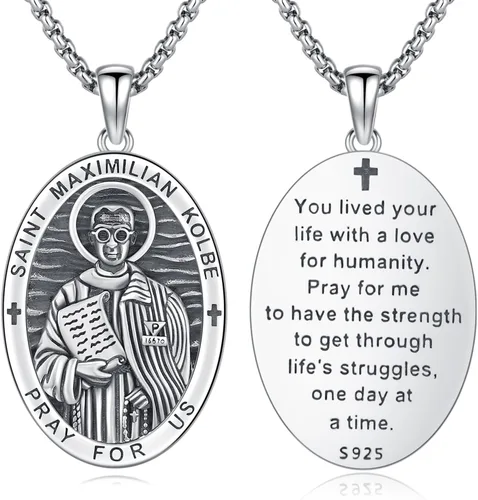 Miniatura 383 de Collar con colgante de plata de ley 925 con medalla de San Patrón, joyería religiosa para hombres y mujeres, con cadena de acero inoxidable 316L