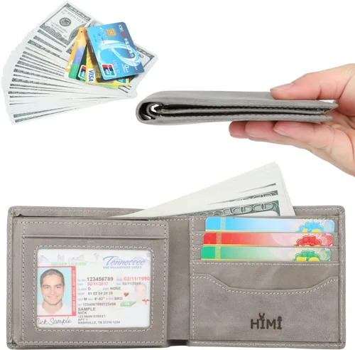 Miniatura 2 de Billetera para hombrecon RFID bloqueo plegable en 3, piel genuina, cartera con 2ventanas para identificación