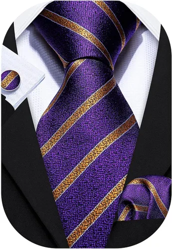 Miniatura 206 de Barry.Wang Juego de corbatas para hombre, corbata de seda a rayas, tejido a cuadros, gemelos formales, negocios, boda