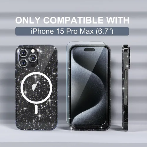 Miniatura 2 de Choiche Funda magnética para iPhone 15 Pro Max, funda transparente con purpurina brillante para mujer