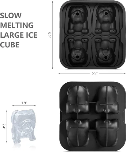 Miniatura 3 de Nax Caki Bulldog Gifts - Molde para cubitos de hielo 3D Bulldog con formas divertidas, molde de hielo grande de 2.4 pulgadas, bandejas de cubitos