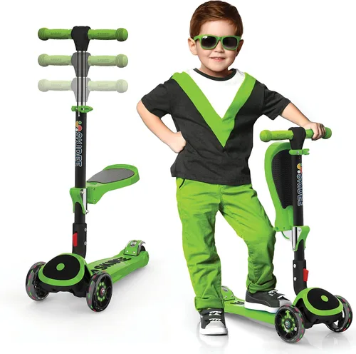 SKIDEE Kick Scooter for Kids Ages 3-5 | Foldable 3 Wheel Scooter with Lean-to-Steer, Adjustable Height, Removable Seat & LED Light Wheels | Toddler