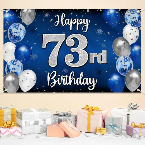 Miniatura 84 de Decoración de feliz cumpleaños 35, globo azul y plateado de 35 años, cartel grande de telón de fondo de cumpleaños, suministros para fiesta de 35th