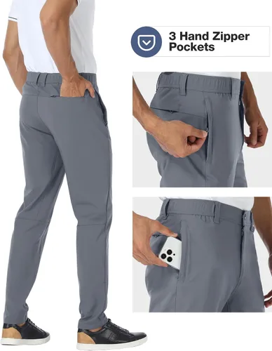 Miniatura 3 de PULI Pantalones de golf para hombre, elásticos, ajustados, casuales, para trabajo, senderismo, pantalones impermeables con bolsillos