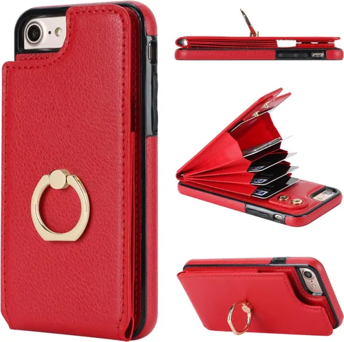 Miniatura 8 de Folosu Funda tipo cartera para iPhone SE (2022) iPhone SE (2020) iPhone 7/8 con soporte para tarjetas, soporte de anillo de rotación de 360°, Azul
