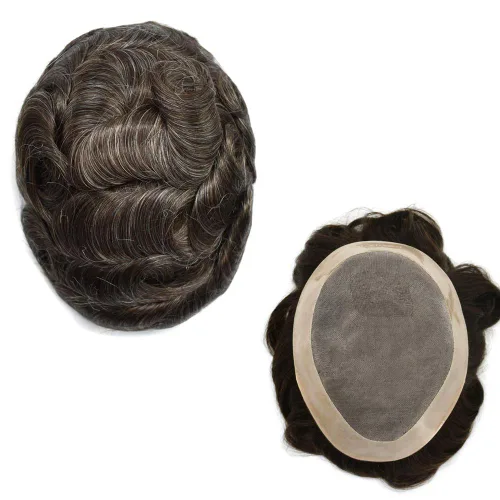 Miniatura 74 de Toupee cabello humano fino mono revestimiento de poliéster alrededor de la postizo duradero NPU monofilamento sistema de reemplazo de cabello