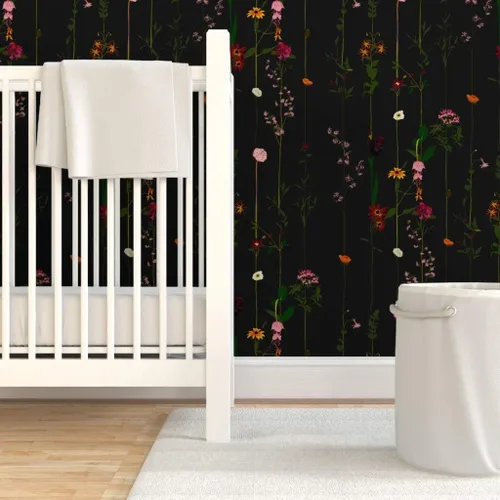 Miniatura 6 de Papel tapiz autoadhesivo de 9 x 2 pies – Moody Floral Dark Flower Stripe Wildflower Minimic Midcentury Modern Stripes Papel tapiz extraíble