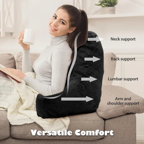 Miniatura 3 de Almohada de Lectura Grande para Cama, Respaldo con Brazos, Soporte de Espalda para Sentarse en la Cama, Sofá para Descansar, Respaldo, Negro