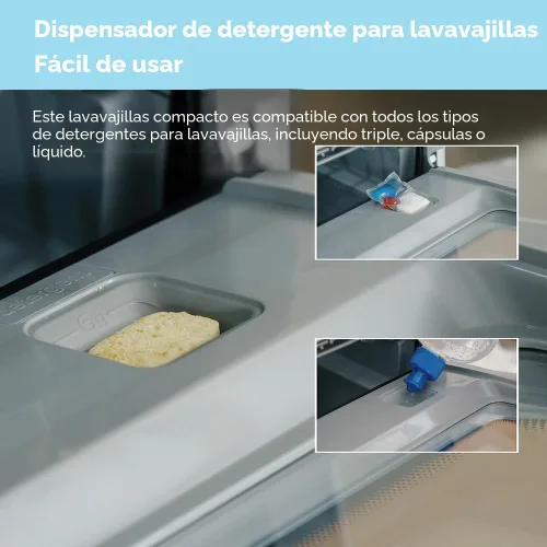 Miniatura 12 de COMFEE' Lavavajillas para encimera, lavavajillas portátil con tanque de agua integrado de 6 L, mini lavavajillas con más espacio en el interior, 7