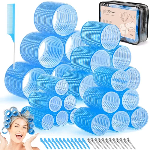 Miniatura 14 de obeoby - Juego de rodillos de autoagarre de 4 tamaños para cabello largo, corto y flequillo - 50 piezas con pinzas