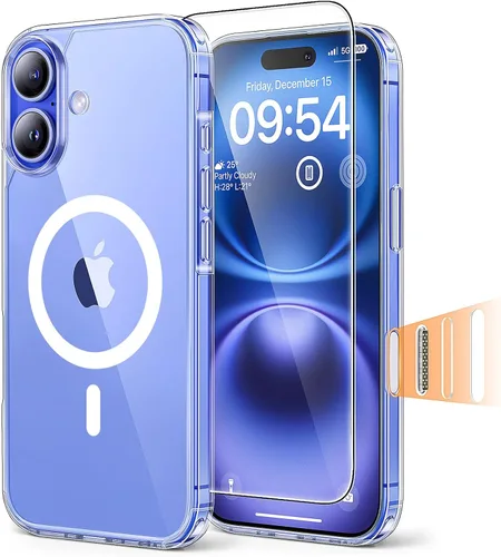 Miniatura 55 de TAURI Funda magnética 2 en 1 transparente para iPhone 14 Pro, compatible con Magsafe [no amarillenta] con protector de pantalla, protección de grado