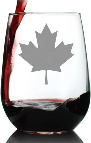 Bevvee Copa de vino sin tallo de hoja de arce de Canadá, regalos y decoración de la bandera canadiense para mujeres y hombres, vasos grandes de 17