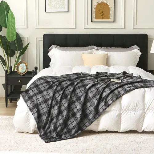 MERRYLIFE Manta decorativa de forro polar negro a cuadros | Ultra-felpa colorida | Manta de sofá de viaje | Uso para regalo para el hogar (50