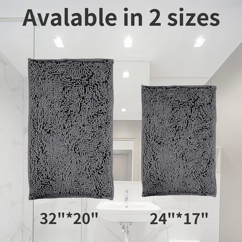 Miniatura 7 de LanYunUmi Juego de 2 alfombras de baño de felpilla chenille antideslizante color gris oscuro, tapete de baño extra suave y absorbente para ducha