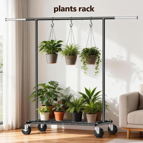 Miniatura 8 de Perchero resistente – Carga de 500 libras, perchero con ruedas y estantes con cerradura, estante extensible para dormitorio, lavandería, sala